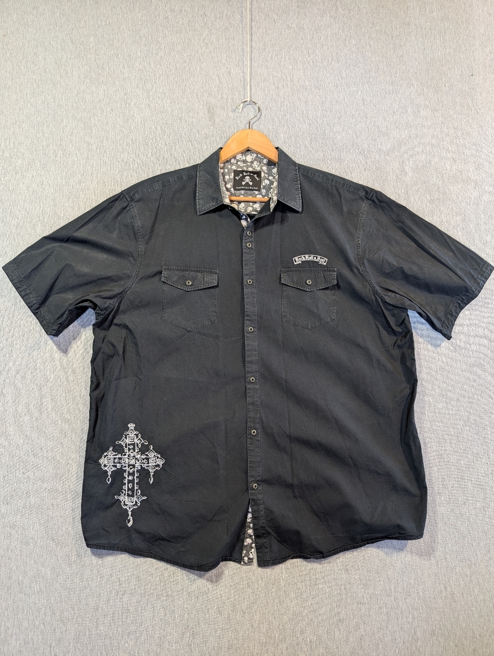 Rock Roll-N-Soul Skull Cross Shirt Men's 3XL Black White Button Up
